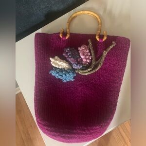 Anthropologie felted bag with faux bamboo handles